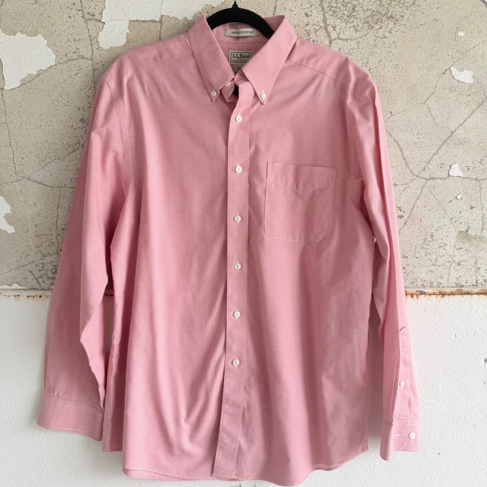 LL Bean Button Down Shirt Mens Medium Regular Houndstooth Cotton Top Classic